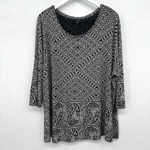 Lucky‎ Brand Tunic Top Shirt Blouse Plus Size 3X Stretch 3/4 Sleeve Boho Womens